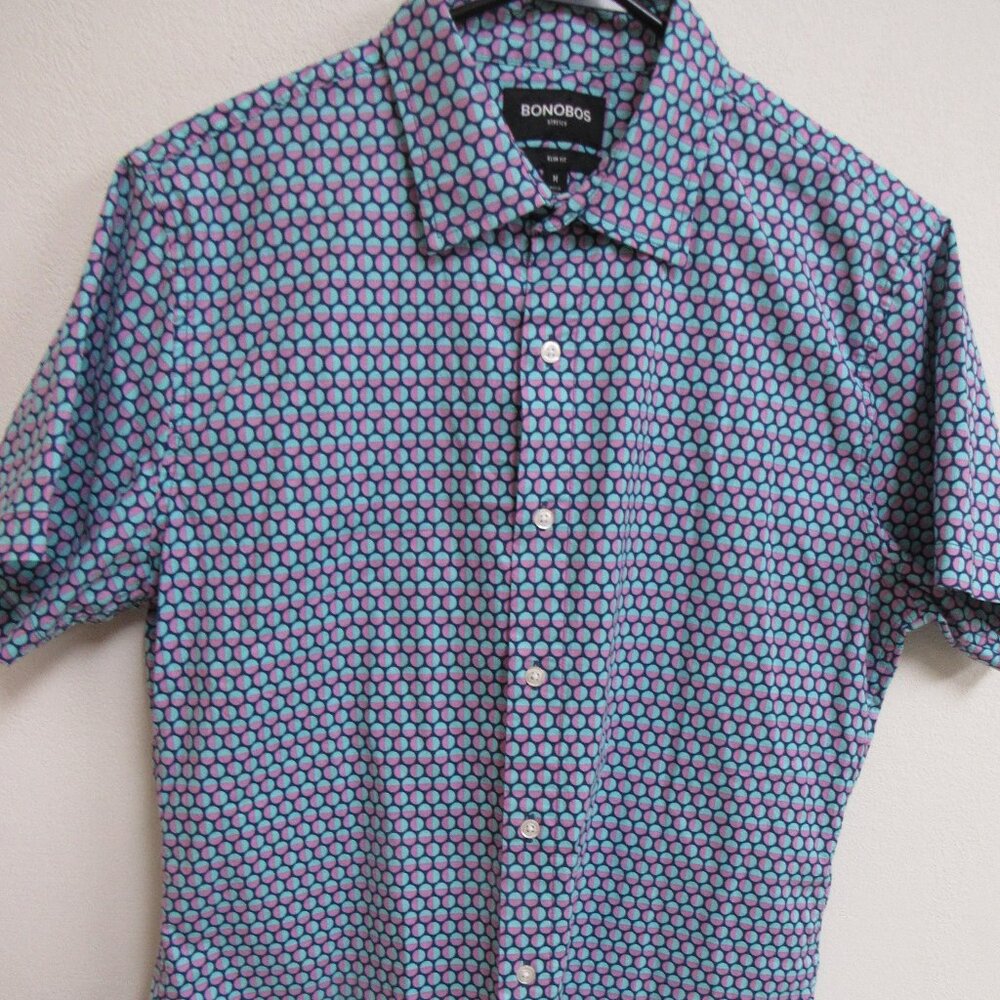 Bonobos Stretch Slim Fit Multicolor Circle Print Short-Sleeve Shirt Medium